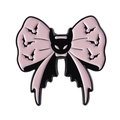 Dettaglio della spilla in smalto con fiocco rosa gotico e motivo di pipistrello - Stile Fiocco Pipistrello (QHXZ4636)