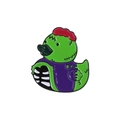 Funny green zombie duck enamel pin with purple body and visible white ribs detail - Zombie Skeleton Duck (QHXZ3259)