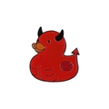 Funny red devil rubber duck enamel pin badge with horns and a muscular design - Red Demon Duck (QHXZ3261)