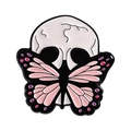 Kreative rosa Schmetterling Emaille Pin mit weißem Totenkopf im gotischen Dark-Stil - Rosa Gefleckter Schmetterling Totenkopf (QHXZ5094)