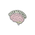 Καρφίτσα σμάλτου ροζ εγκέφαλος με κείμενο Overthinker και ασημί μεταλλικό περίγραμμα - Στυλ Εγκέφαλος Overthinker (XZ3558)