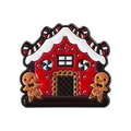 Weihnachts-Lebkuchenhaus Emaille-Anstecknadel mit rot-weißem Zuckerstangen-Dachdekor - Lebkuchenhaus-Stil (QHXZ4923)