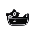 Creative black cat enamel pin sitting in a bathtub shaped like a kitchen cup - Cat in Tub (QHXZ076)