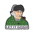 Épingle émaillée artistique Van Gogh avec texte Let It Gogh pour sacs et vestes - Portrait de Van Gogh avec Oreille Bandée et Pipe (XZ9928)