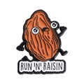 Funny cartoon running raisin enamel pin with Run 'N' Raisin text in orange finish - Raisin Design (XZ9868)