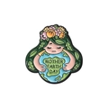 Cartoon Mother Earth Day enamel pin featuring a green-haired goddess hugging the planet - Mother Earth Day Figure Style (QHXZ1186)