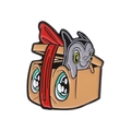 Pin esmaltado de gato gris en caja de regalo con cinta roja para ropa y accesorios - Estilo Gato En Caja (QHXZ373)