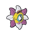 Anime style purple enamel sunflower badge with a unique single eye and pink lips design - Cyclops Petal Shape (QHXZ374)