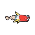 Cartoon red rocket enamel pin with yellow wings and funny expression on white background - Submarine Fish Rocket Style (QHXZ379)