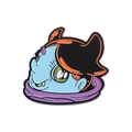 Cartoon enamel pin featuring a colorful anime character with green eyes and purple trim - Blue Fanged Monster Style (QHXZ380)