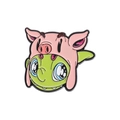Cartoon enamel pin featuring a green character with a pink pig hood and blue eyes - Green Monster in Pig Mask Style (QHXZ381)