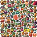100-piece set of colorful retro pixel art stickers featuring waterproof fruit and plant designs - Pixel Fruit Plant Set