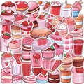 Set di 50 adesivi graffiti dessert fragola rosa impermeabili per laptop e valigie - Serie Dessert alla Fragola