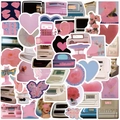 Lot de 50 stickers vintage rose esthétique Y2K pour décor de laptop et guitare - Graffiti de Coeur de Bonbon Rose (PMS113)