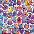 50 autocollants de monstres colorés pour décoration imperméable de portable et guitare DIY - Collection de Monstres de Dessin Animé