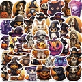 Lot de 50 autocollants d'animaux d'Halloween mignons avec chats noirs et citrouilles pour DIY - Style Graffiti de Dessin Animé Halloween