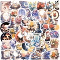50pcs mysterious floral and moon stickers for decorating laptops, guitars, and luggage - Mysterious Flower & Moon Theme