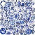 Pack of 50 blue and white porcelain vinyl stickers for laptop and guitar decoration - Blue and White Porcelain Style (OPQ115)