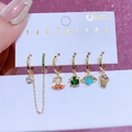 Lot de 6 boucles d'oreilles créoles dorées avec pendentifs zircons colorés - Combinaison de Pendentifs en Zirconium Coloré (F34)