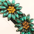Sunflower headband with green and amber rhinestones on a black fabric base for women - Green