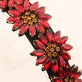 Luxurious wide headband featuring ruby marquise crystals and amber stones on black velvet - Red