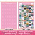 Calendario da muro 100 cose da fare in coppia con supporto in legno e testi bilingui - Pergamena Singola / Pergamena di Coppia Rosa (Stile 415)