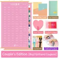 Pink 100 Things to Do wall calendar gift set for couples with stamps and cards - Luxury Set (With Accessories/Vouchers) / Pink Couple Scroll