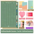 Set calendario sfide per coppie con lista verde, libretto coupon e penna a coniglio - Set Voucher Fidanzata / Pergamena di Coppia Verde
