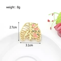 Golden skeleton rib cage brooch with pink roses, 3.1cm width, 8g metal badge accessory - Gold Ribs Floral / Gold Ribs