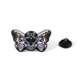 Broche de esmalte con calavera de mariposa y alas florales en rosa y verde para Halloween - Calavera de Polilla