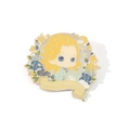 Enamel chibi character pin with blue flowers and star moon elements in gold finish - Dai Mubai