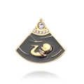 Fetus echografie broche in zwart emaille en goud met fonkelende strass steentjes - Gouden Stijl (XZ469)