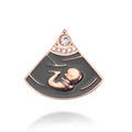 Roségouden foetus echo broche met zwart emaille en schitterende zirkonia stenen - Roségouden Stijl (XZ471)
