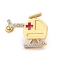 Creative gold helicopter brooch with red cross medical emblem and clear rhinestones - Airplane Brooch / Gold