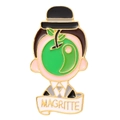 Enamel brooch inspired by Magritte Son of Man painting with green apple design - Rene Magritte Style