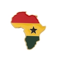 Ghana map pin badge with Pan-African flag colors and black star in golden finish - Ghana Map
