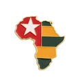 Togo flag pin badge in Africa map shape with gold plating and vibrant enamel colors - Togo Map