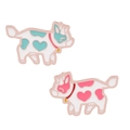 Pair of cartoon flying cow enamel pins in blue and pink with gold bell details - Set