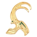 Gouden Horus valkhelm broche met groene emaille details en glanzende metalen afwerking - Gouden Hoornen Helm Stijl (XZ719-A)