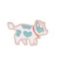 Cartoon enamel flying cow brooch with mint green heart spots and gold bell detail - Blue