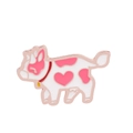 Pink and white enamel flying cow pin with a heart and rose gold metal outline - Pink