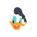 Detail of Donald Duck enamel pin with gold metal plating and vibrant colored fills - Classic Blue Hat Duck Laughing Style (xz1608)