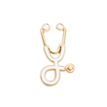 Broche stéthoscope en métal doré et émail blanc pour uniformes médicaux de soins - Stéthoscope (XZ511) / Or Blanc