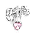 Silver kidney anatomy brooch pin featuring a delicate pink heart crystal center - Kidney Shape (Heart Rhinestone)