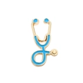 Broche stéthoscope dorée en émail bleu pour uniformes et accessoires médicaux - Stéthoscope (XZ511) / Or Bleu