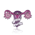 Feminine system enamel pin with floral details and Grow a Pair ribbon text - Uterus Style (Grow a Pair)