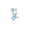 Broche stéthoscope en émail argenté avec finition bleu clair et fermoir papillon dos - Stéthoscope (XZ511) / Argent Bleu