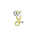 Broche stéthoscope en métal argenté avec émail jaune pour blouses médicales et sacs - Stéthoscope (XZ511) / Argent & Jaune