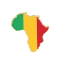 Brosche in Form einer Afrika-Karte mit grün-gelb-roter Flagge und Goldrand - Mali