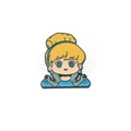 Detailed view of Cinderella enamel pin featuring golden hair and blue dress on white background - Blue Dress Bun Hair Girl Style (xz5164)